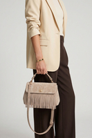 Vivisence Women Top Handle Handbag Fringe Detail Adjustable Strap Easy Wear, Grey