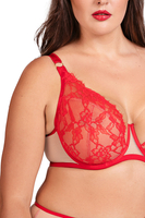 Vivisence Soutien Gorge À Armatures Non Rembourré Transparent Dentelle Push Up Silhouette Sculptée Dos Lycra Bretelles Réglables Élégant Lingerie Femme, rouge