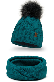 Vivisence Stylish Women's Winter Set Including Pompom Hat And Cozy Snood Scarf Made From Soft And Warm Fabric Smooth Fleece Lining Ideal For Cold Days, dark turquoise