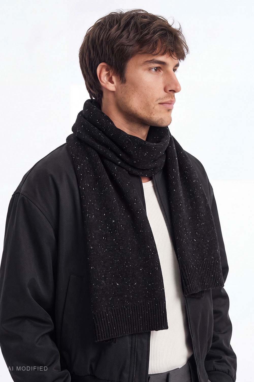 Vivisence ensemble bonnet écharpe laine mérinos soie homme hiver, noir