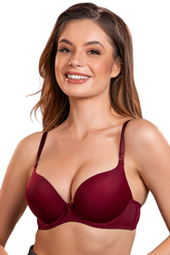 Vivisence Women Push Up Bra Double Enhancement Thermoformed Cups Adjustable Straps Elegant Gift Box, burgundy