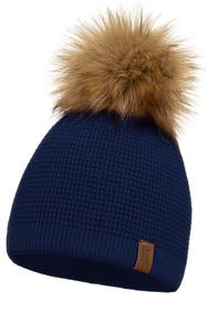 Vivisence Women's Pom Pom Winter Hat Warm Yarn Antistatic 7041, dark blue