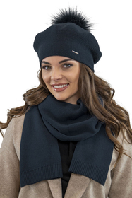 Vivisence Winter Scarf With Decorative Tie For Cold Days 7104, dark blue