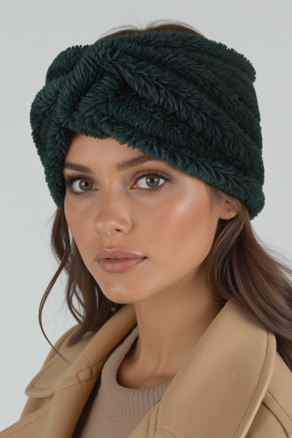 Vivisence Femme Bandeau Maille Duveteuse avec Torsade Confort et Chaleur, vert bouteille