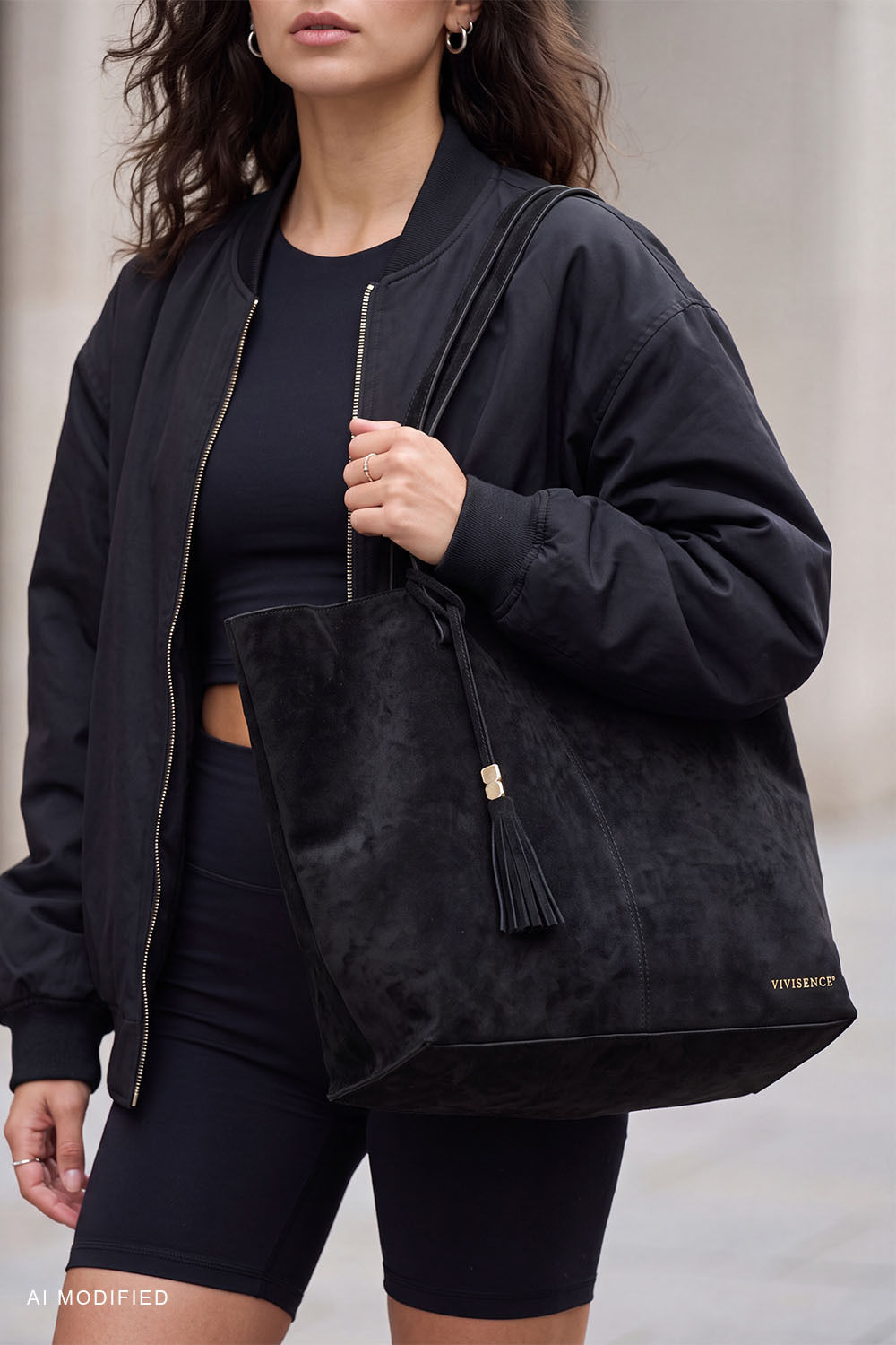 Vivisence sac porté épaule polyester shopper spacieux femme, noir