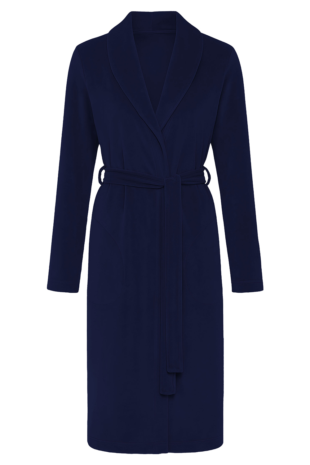 Vivisence Robe Cotton Belted Pockets Double-Sided Soft Cozy Daily Use 5022, navy blue