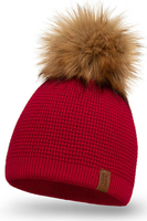Vivisence Women's Pom Pom Winter Hat Warm Yarn Antistatic 7041, red