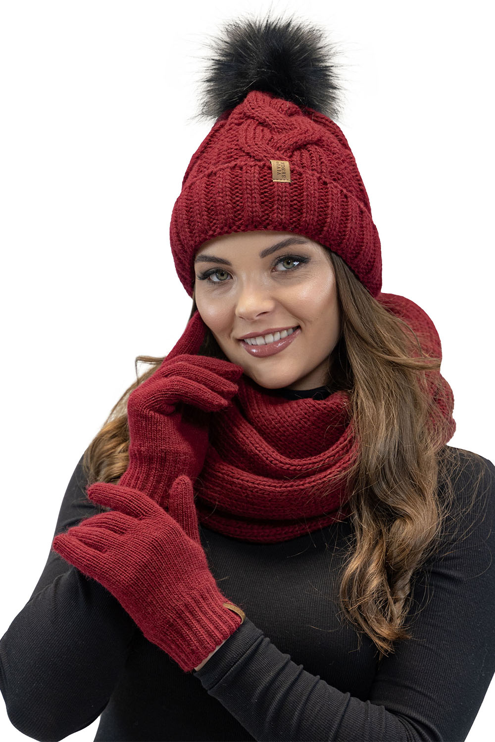 Vivisence Écharpe Tube Tricotée Femme Chaude Et Confortable Pour L’Hiver 7103, bordeaux