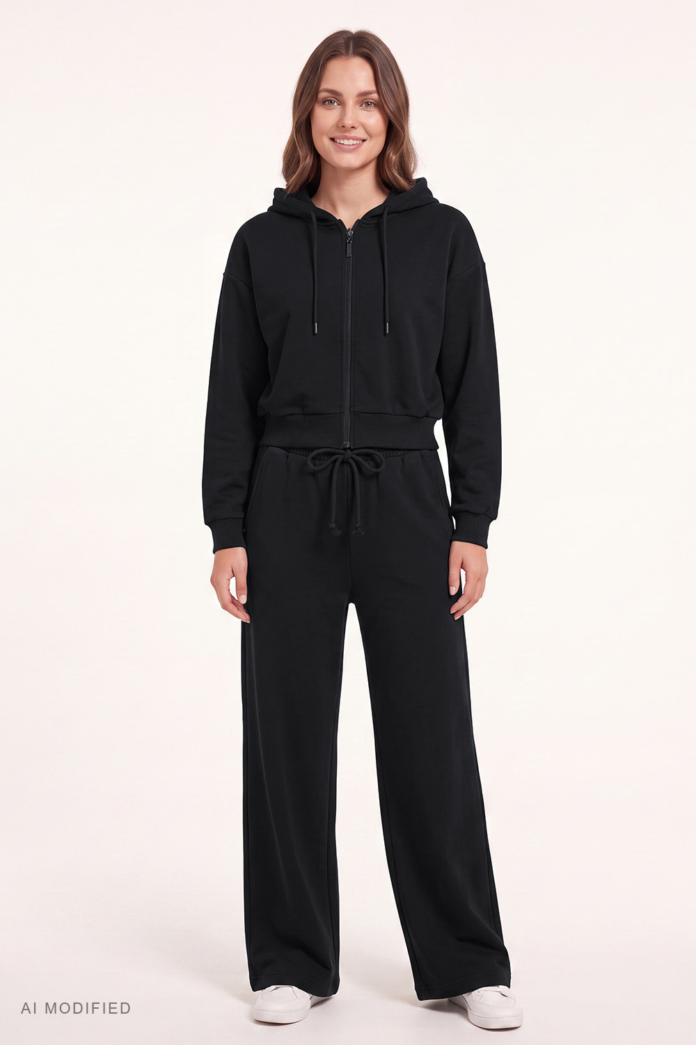 Vivisence Women Tracksuit Set Zip Hoodie And Pants Soft Cotton For Daily Comfort, black
