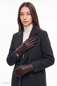 Vivisence gants femme cuir naturel gants élégants hiver thermiques, marron foncé