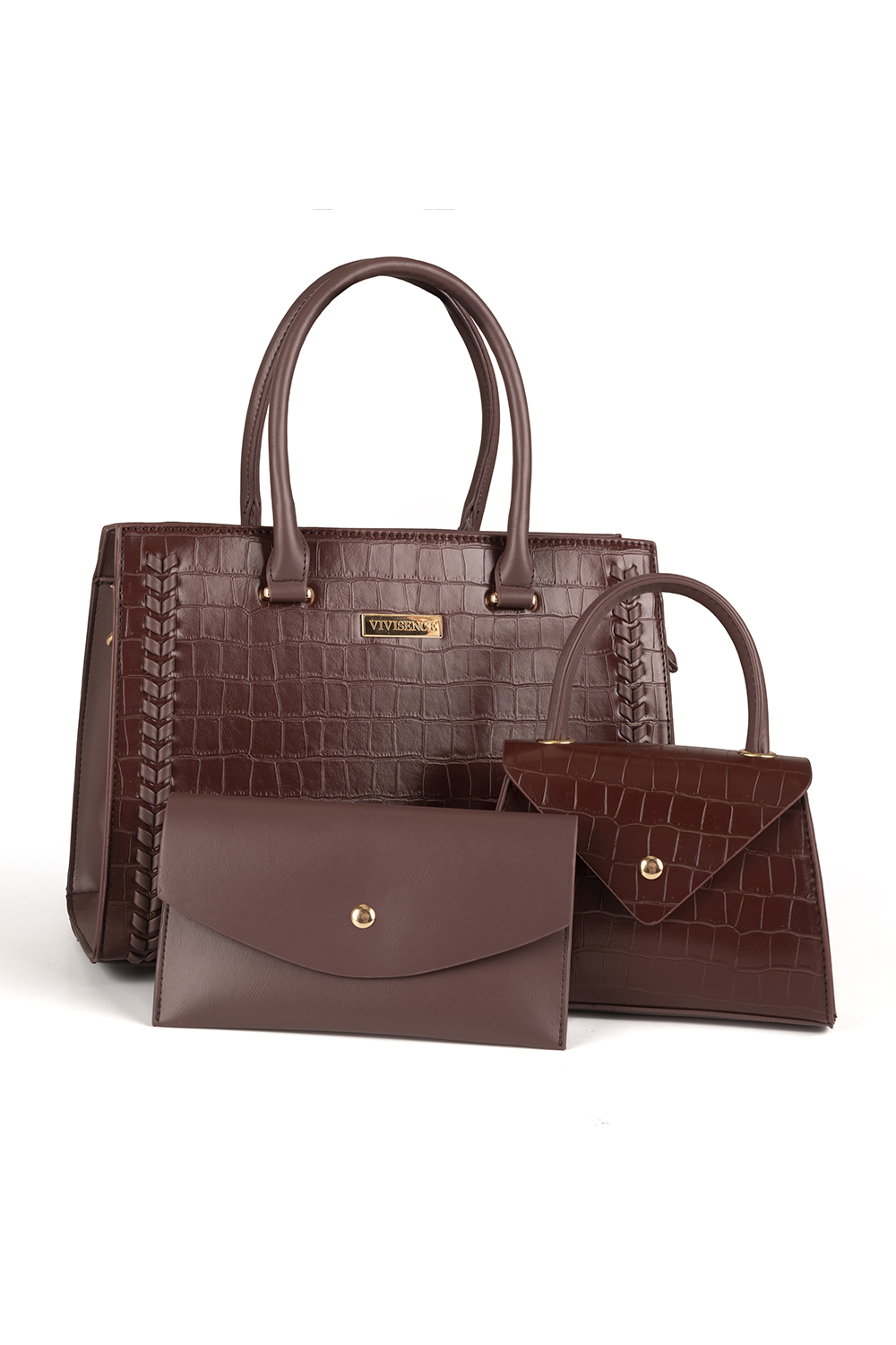 Vivisence Women's Handbag Set 3-in-1 Zipped Closure Elegance for Everyday, brown
