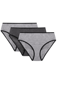 Vivisence Culotte Classique Slip pour Femme Lot de 3 Figi 4016, Bande Noire: Gris/Gris Foncé/Gris 3-pack