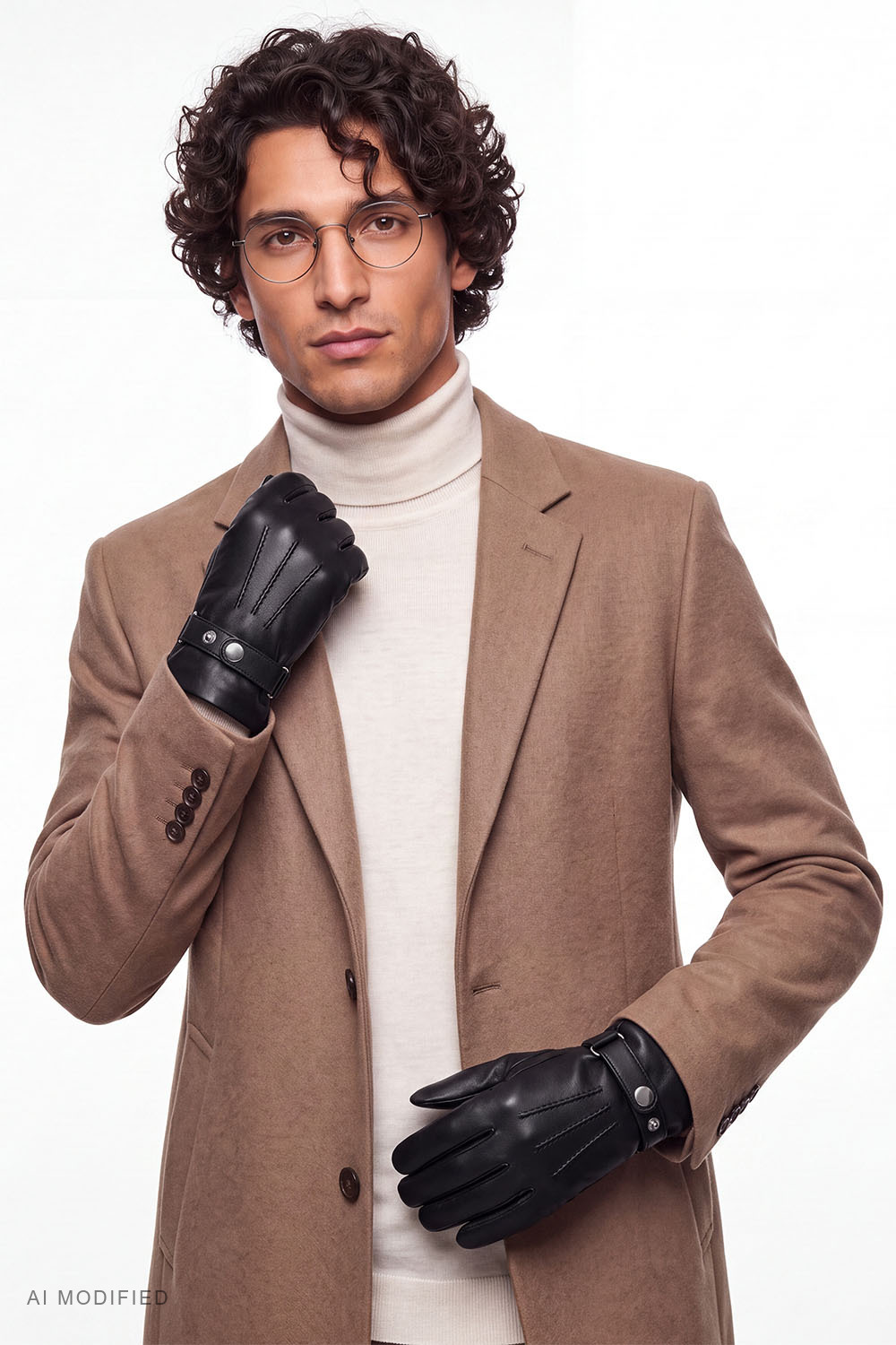 Vivisence men's leather gloves with adjustable wrist strap, black
