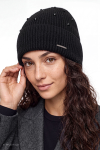 Vivisence Damenmütze Merinowolle Kaschmir Strick Beanie Wintermütze, schwarz