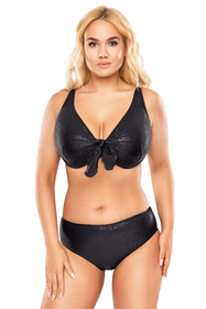 Vivisence Damen Bikini-Unterteil Hoher Bund Ideal für den Strand 3005, schwarz glänzend