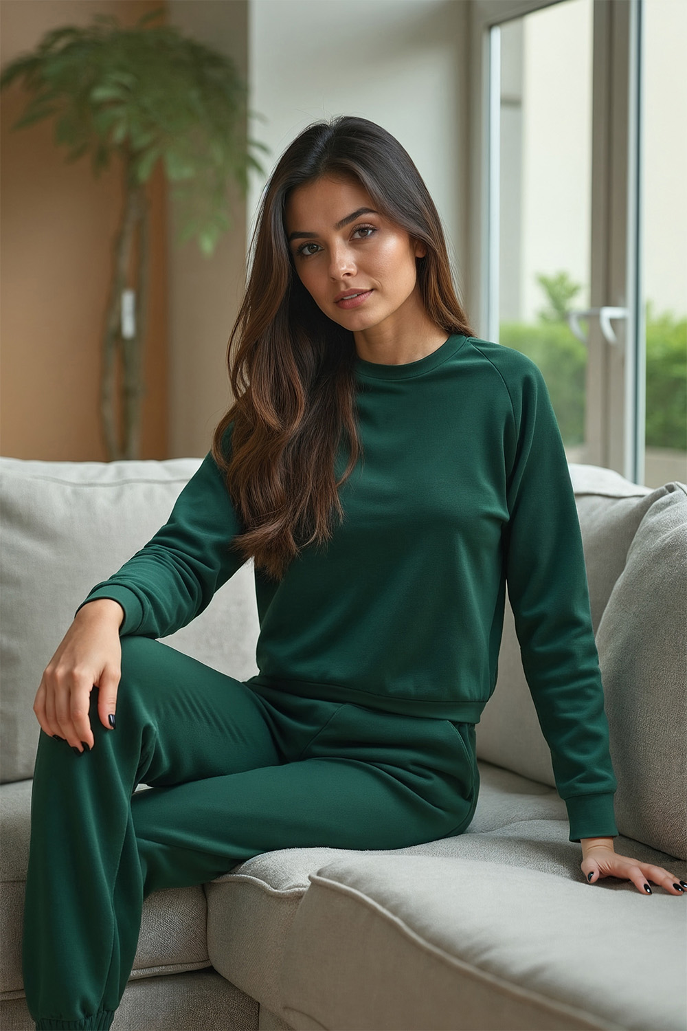Vivisence Women Crewneck Sweatshirt Soft Knit Pullover Everyday Comfort, green