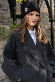 Vivisence Bonnet Pour Femme L'Automne et L'Hiver Élégant En Laine De Haute Avec Doublure Polaire Chaude Pli À L'Arrière Élastique Décoration Fait Main Pour Les Froides Journées Cadeaut 7084, noir