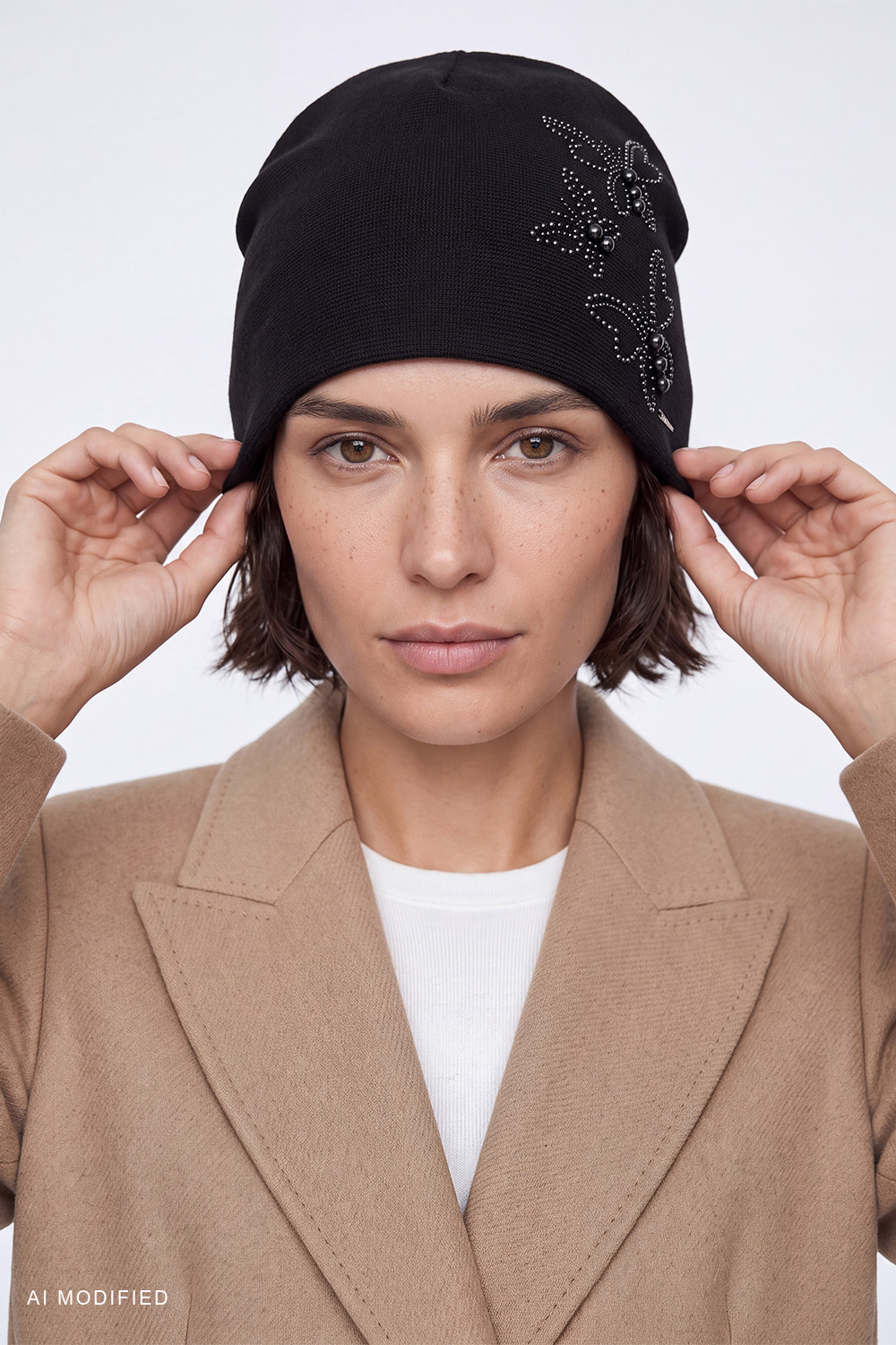Vivisence Damen Mütze Beanie Strickmütze Acryl Viskose, schwarz