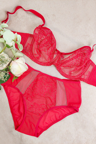 Vivisence Cullote Slip Classique Taille Haute En Microfibre Et Dentelle Confortable Élégant Avec Inserts Délicats Parfait Pour Un Ensemble Et Raffiné 1004W, rouge