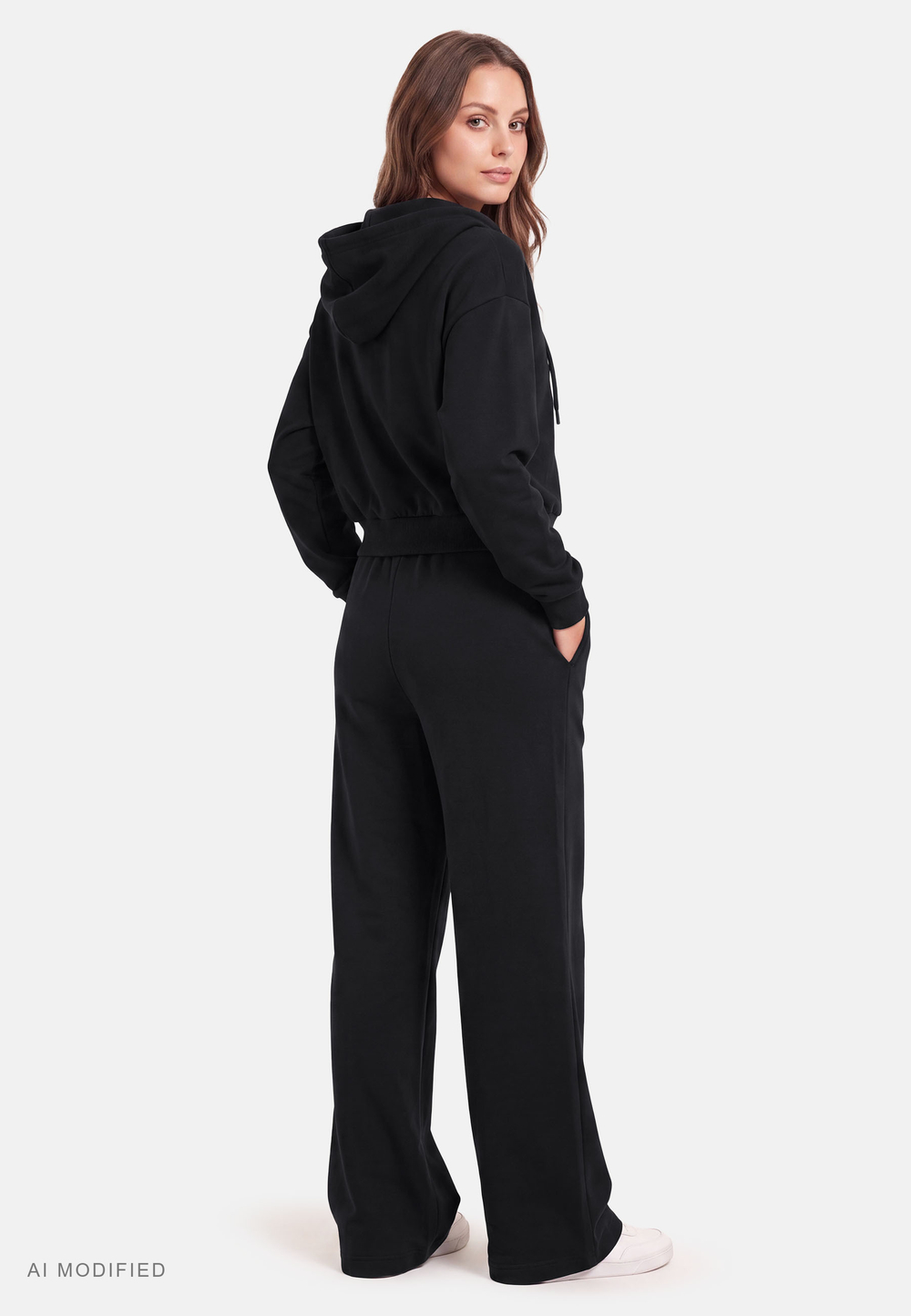 Vivisence Women Tracksuit Set Zip Hoodie And Pants Soft Cotton For Daily Comfort, black