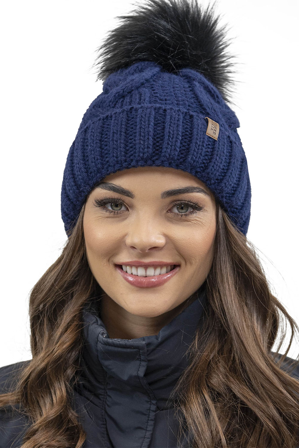 Vivisence Stylish Women's Winter Set Including Pompom Hat And Cozy Snood Scarf Made From Soft And Warm Fabric Smooth Fleece Lining Ideal For Cold Days, dark blue