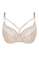 Vivisence Damen Bügel-BH Softcup Spitze Mit Dekobändern Verstellbare Träger Schleife Netz Cups Transparent Roségold Details Lingerie Vollschale Unterwäsche,