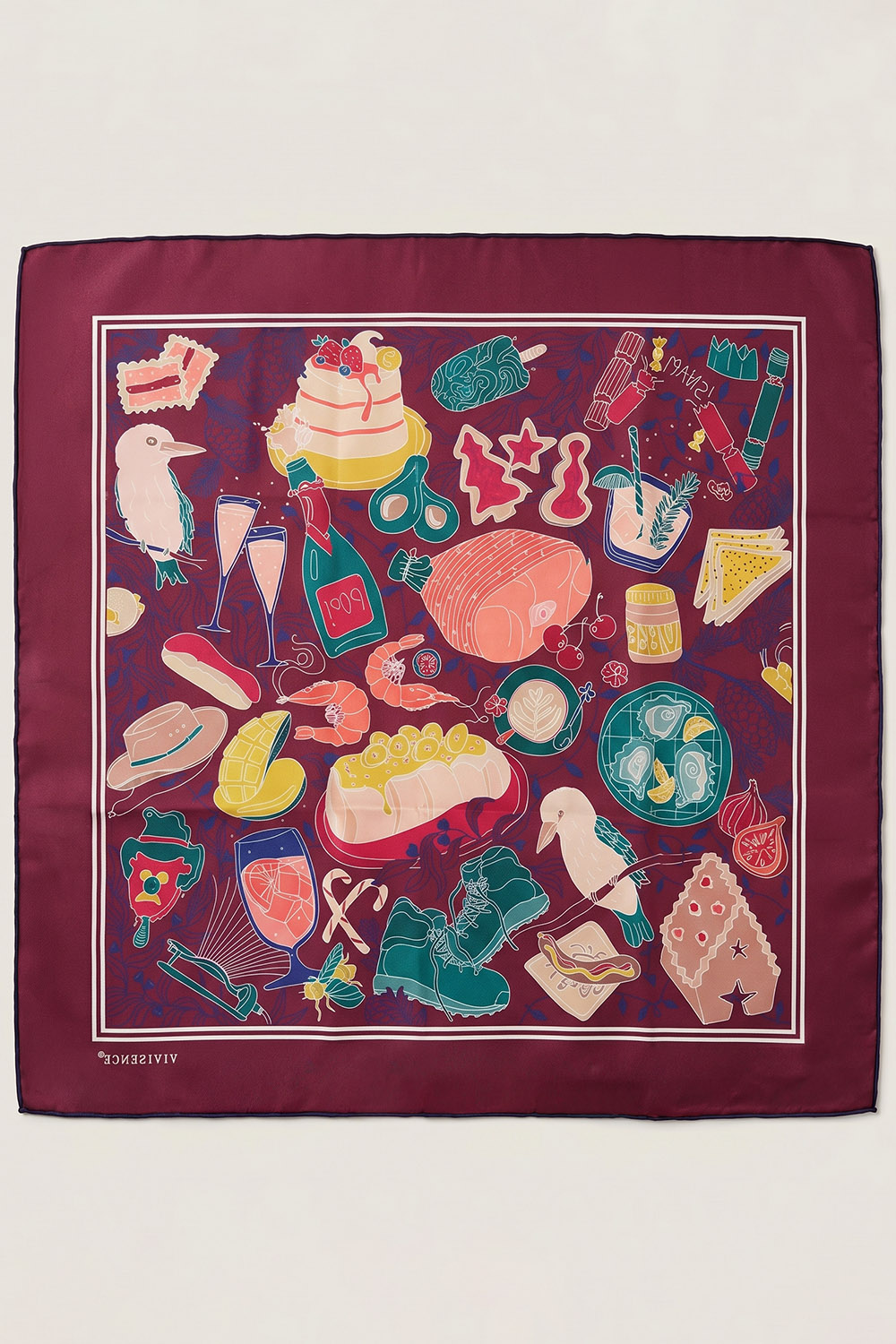 Vivisence Women Silk Scarf Pure Silk Square Hand Rolled Edges Versatile Style, navy blue/burgundy