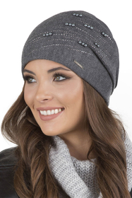 Vivisence Women's Hat Knitted Warm With Fleece Zirconia Pearls Elegant Winter 7012, dark grey