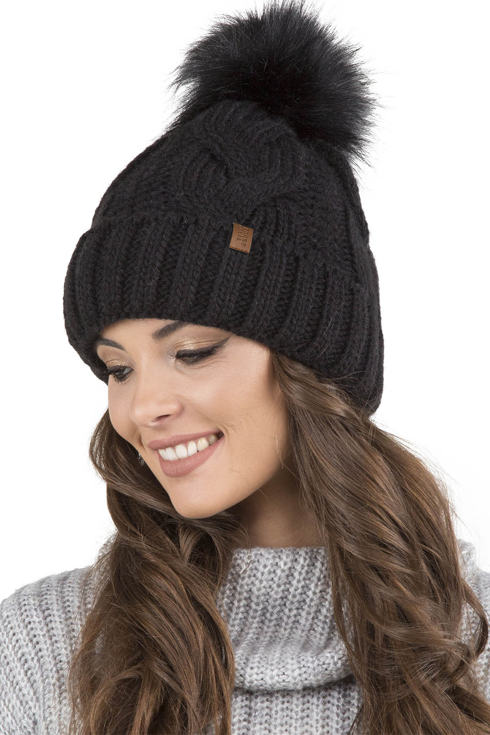 Vivisence Damen Bommelmütze Und Loop-Schal Mit Bommel Ideal Für Wintertage 7014, schwarz