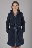 Vivisence Women's Robe Cotton with Zipper Warm Fabric Perfect for Evening Spa 5012, dark blue