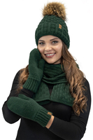 Vivisence Pom Pom Hat For Women Fleece Lined Knitted Winter Style 7015, green
