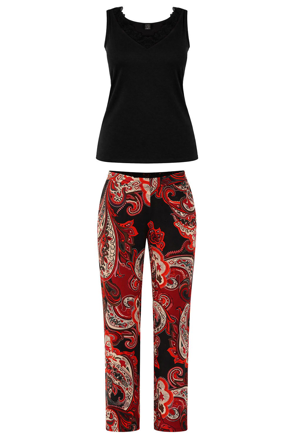 Vivisence Damen Pyjama Set Dreiteilig Aus Viskose Mit Spitze Für Sanfte Nächte, Schwarz