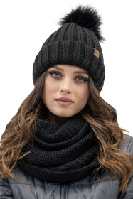Vivisence Pom Pom Hat For Women Fleece Lined Perfect Fit Winter 70100, Black