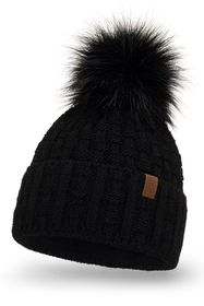 Vivisence Pom Pom Hat For Women Fleece Lined Knitted Winter Style 7015, black