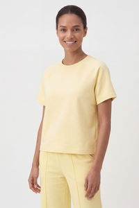 Vivisence Damen T-Shirt Kurzarm Rundhals Elastischer Baumwolle Bequem, bananig