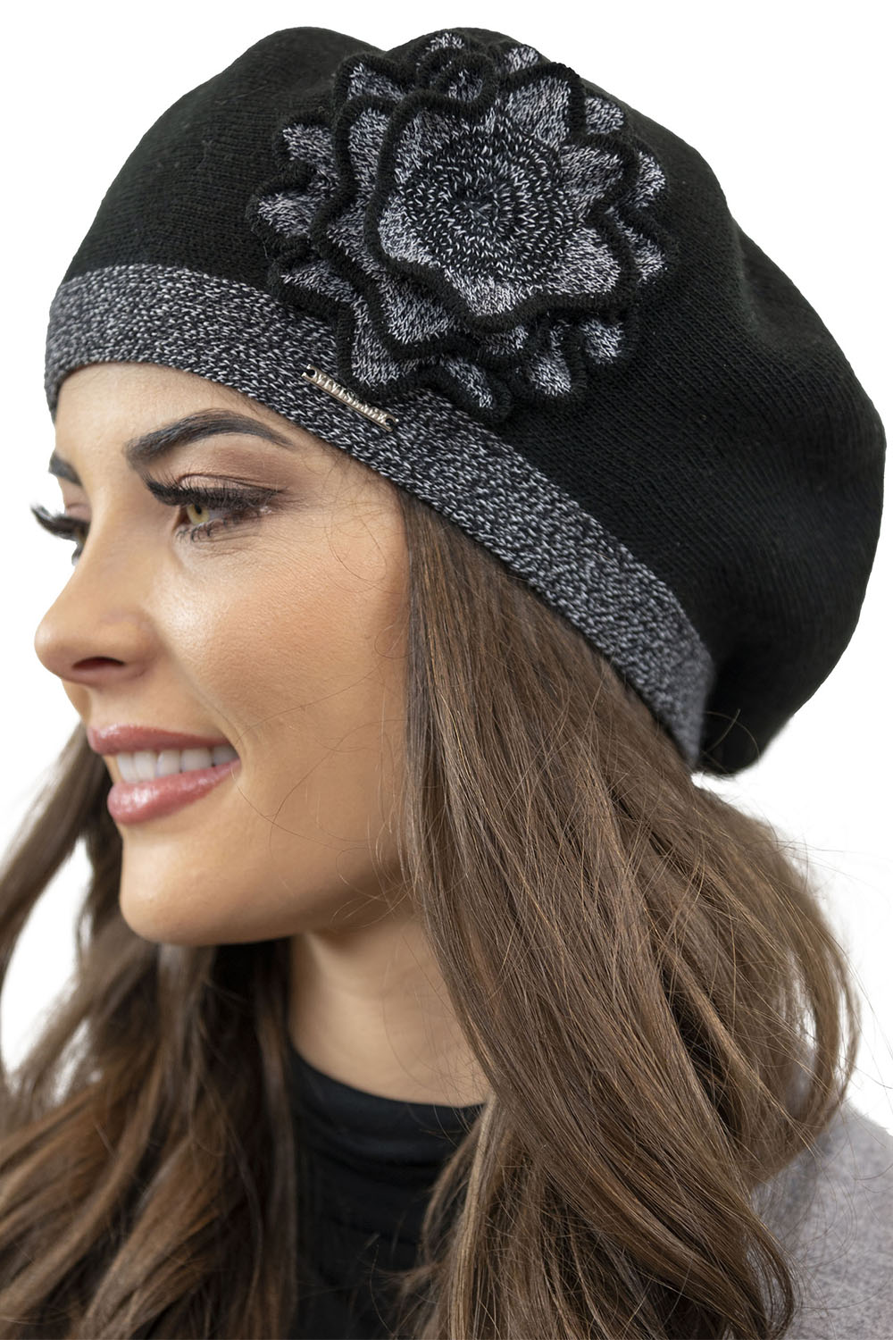 Vivisence Women's Winter Beret Autumn Warm With Yarn Blend 7049, black