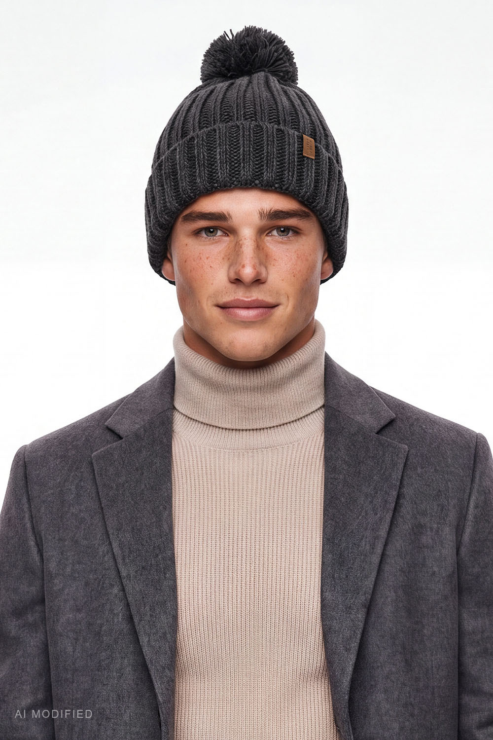 Vivisence bonnet homme tricoté laine, pompon, bonnet hiver chaud, graphite