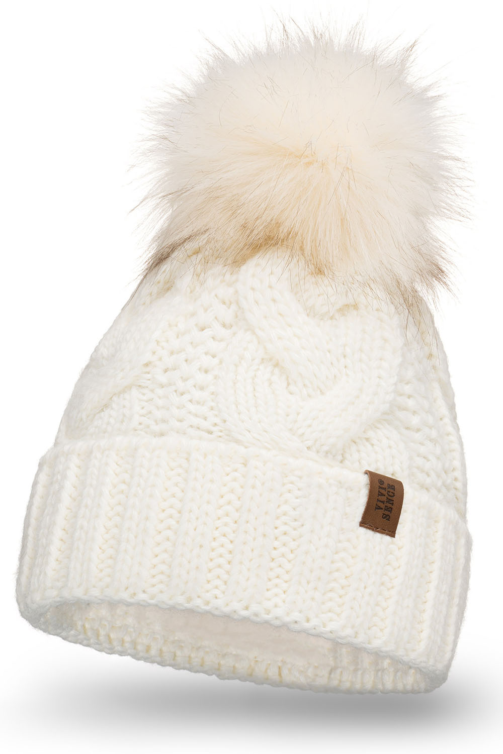 Vivisence Bonnet À Pompon Femme Chaud Et Doux Idéal Pour L’Hiver 7014, écru