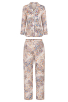 Vivisence Womens Pajama Set Viscose Long Sleeve Button Front For All Night Comfort, ecru patterned