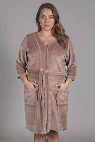 Vivisence Dressing Gown Cotton Zipper and Belt Pockets Home Comfort 5011, beige