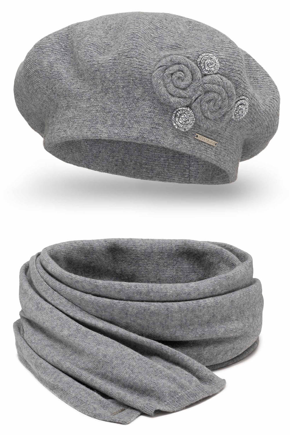 Vivisence Femme Ensemble Élégant Béret Et Écharpe Automne et Hiver En Laine Style Classique Ajustement Parfait Confort Thermique Accessoire Idéal Pour Les Froides Journées 7037Kmpl, gris clair