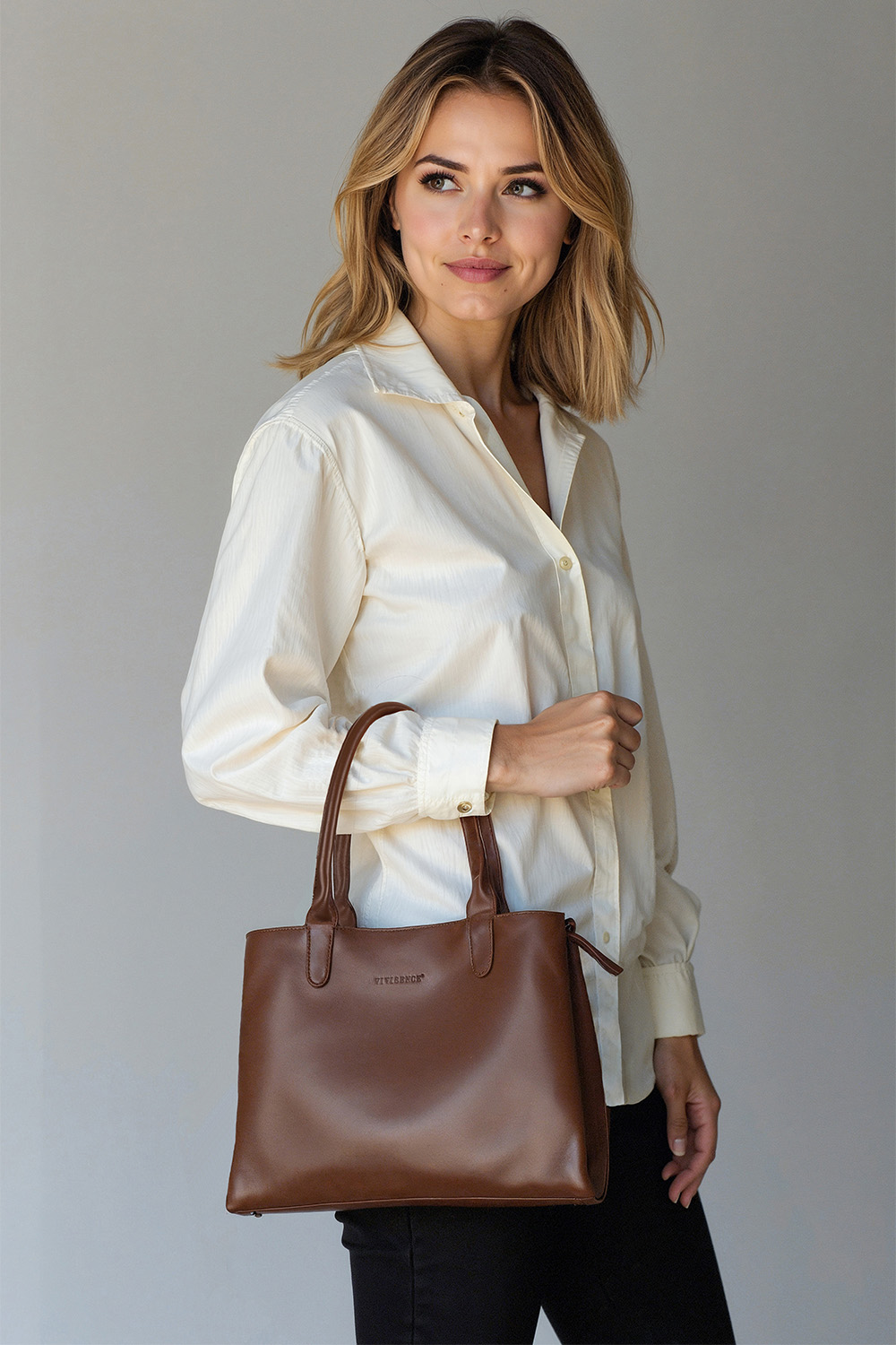 Vivisence Women's Tote Bag Triple Compartment Magnetic Closure, brown