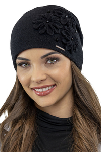 Vivisence Bonnet Femme En Laine Avec Fleur Douillet Et Antistatique Pour L’Hiver 7053, noir