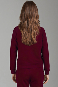 Vivisence Sweatshirt Damen Mit Rundhalsausschnitt Aus Baumwolle Langer Ärmel Bequemer Schnitt 9004, weinrot