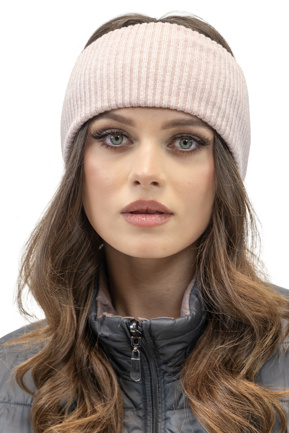 Vivisence Bandeau Femme En Maille Côtelée Ajustement Optimal Pour L’Hiver 7092, rose poudré