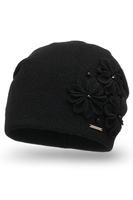 Vivisence Bonnet Femme En Laine Avec Fleur Douillet Et Antistatique Pour L’Hiver 7053, noir