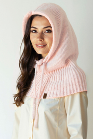 Vivisence Women Winter Hood Merino Wool Knitted Drawstring Fit Cozy Warmth, Pink