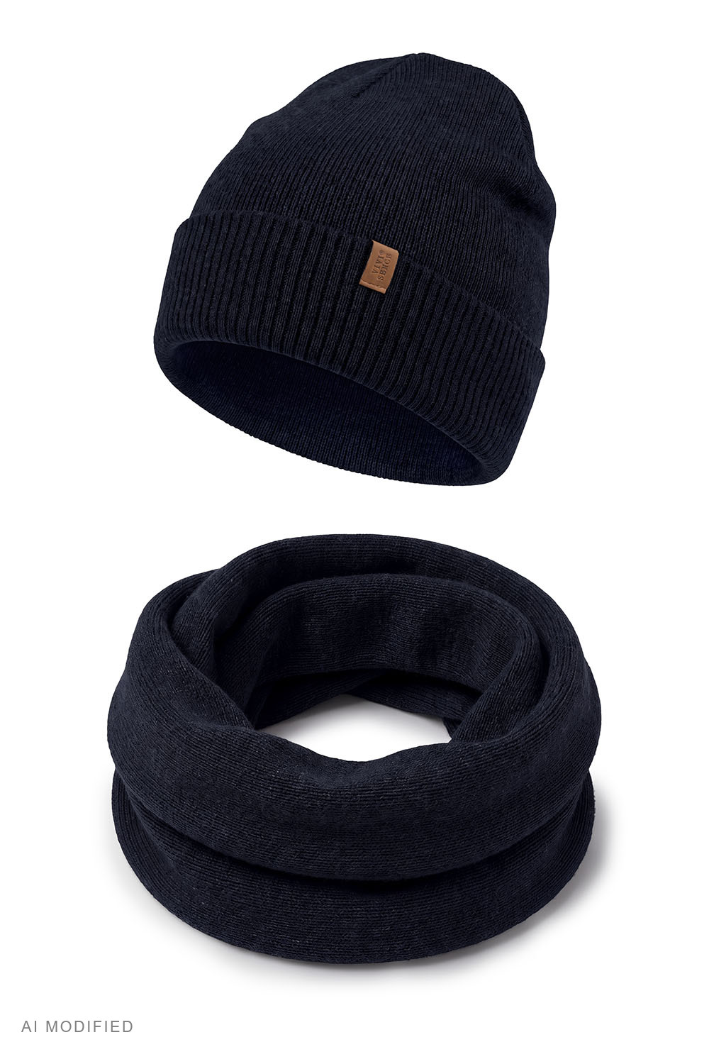 Vivisence Men's Winter Set Merino Wool Hat and Loop Scarf, dark blue