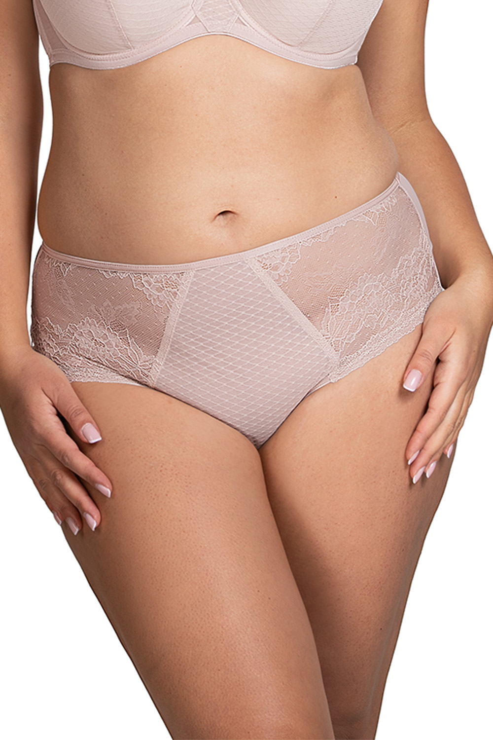 Vivisence Women's Briefs High-Waist Mesh Floral Lace Perfect For Everyday 1078/1080, Beige