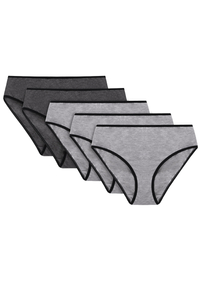 Vivisence Woman Briefs Cotton Midi Bikini Smooth Underwear 4016 5-Pack, black elastic: grey/grey/grey/graphite/graphite